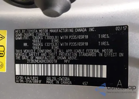 2017 Lexus Rx 350 z USA, uszkodzony, nr VIN 2T2BZMCA0HC080018